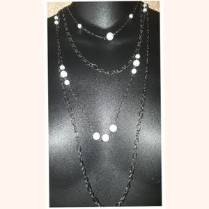 Pewter chains and pearl necklace set